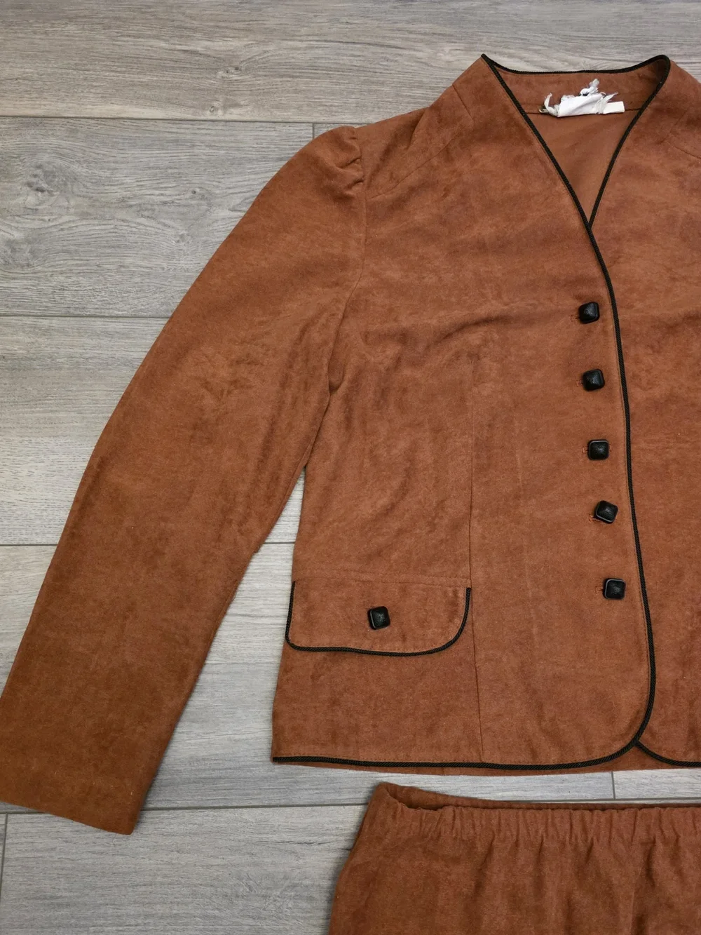 Rust Two-Piece Skirt Set with Buttoned Jacket